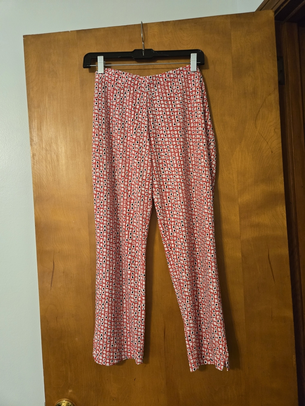 Clara Sun Woo Easy Pull On Capri Pants Red, Black & White Printed XL
